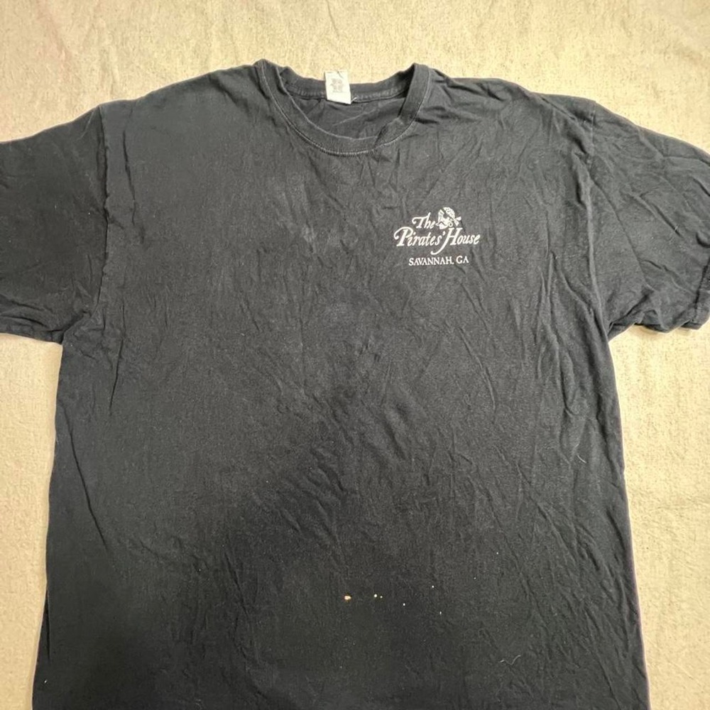 Gildan Ultra Cotton Mens 2XL Black T-Shirt Pirates House Savannah Green Skull